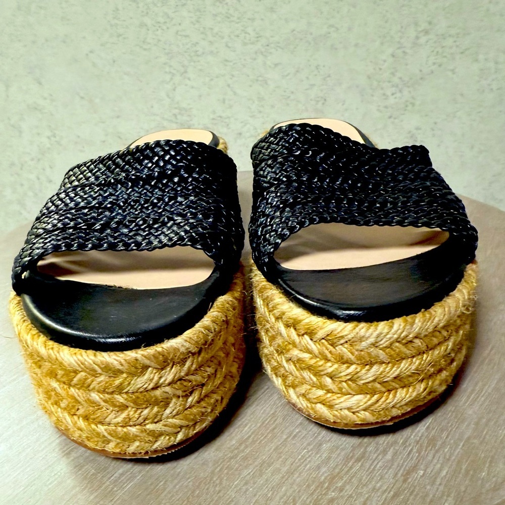 STUART WEITZMAN 38 WOMENS BLACK ROPED‎ SLIP ON SUMMER VACATION SUNDRESS SANDALS - Picture 4 of 10